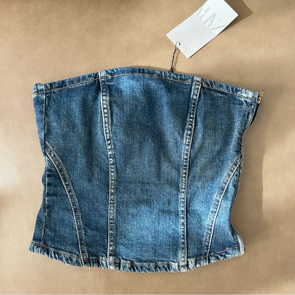 Zara Blue Denim Crop Tube Top ()